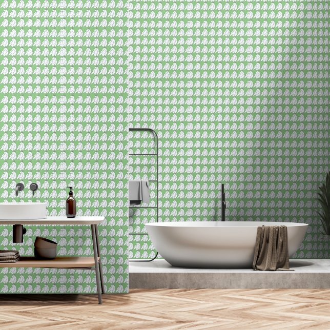 White Leaf clusters On Lt Green Repeat  Wallpaper (Bathroom)
