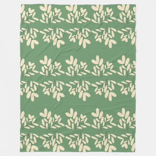 White Leaf Green Pattern Fleece Blanket (Front)