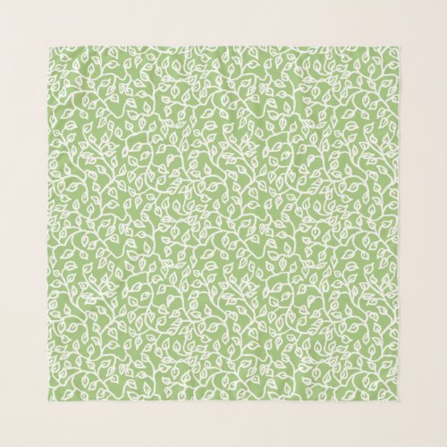 White Leafy Pattern on Apple Blossom Green Scarf