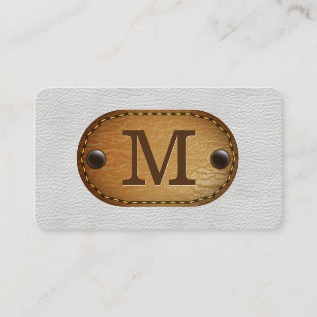 White Leather and Brown Stitched Leather Business Card (Front)