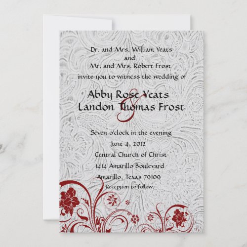 White Leather and Red Lace Wedding Invitations