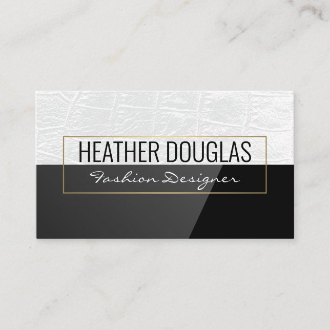 White Leather | Black High Gloss Business Card (Front)