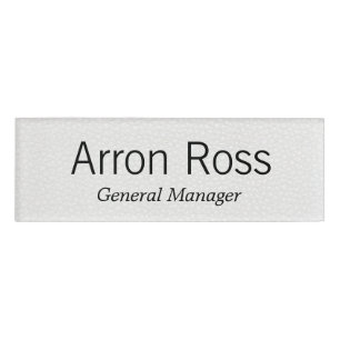 White Leather Employee Staff Magnetic Name Tag
