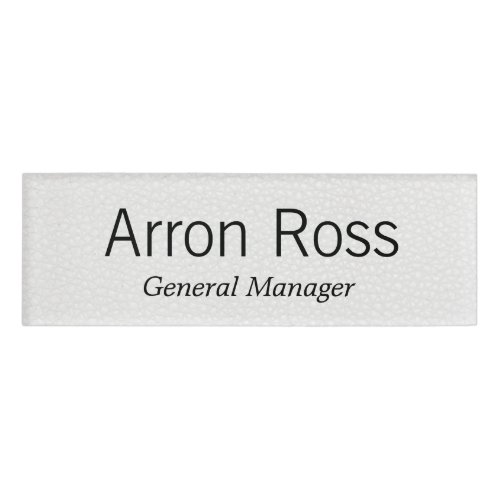 White Leather Employee Staff Magnetic Name Tag