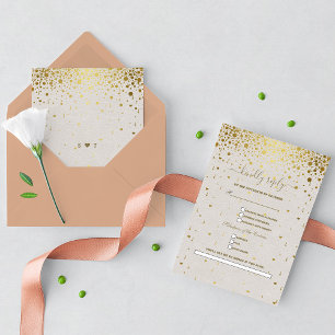 White Leather Gold Confetti Song Request Wedding RSVP Card