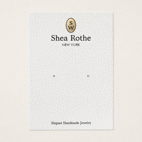 White Leather Gold Monogram Earring Display Card