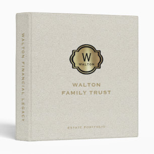 White Leather Gold Monogram Family Trust Keepsake 3 Ring Binder