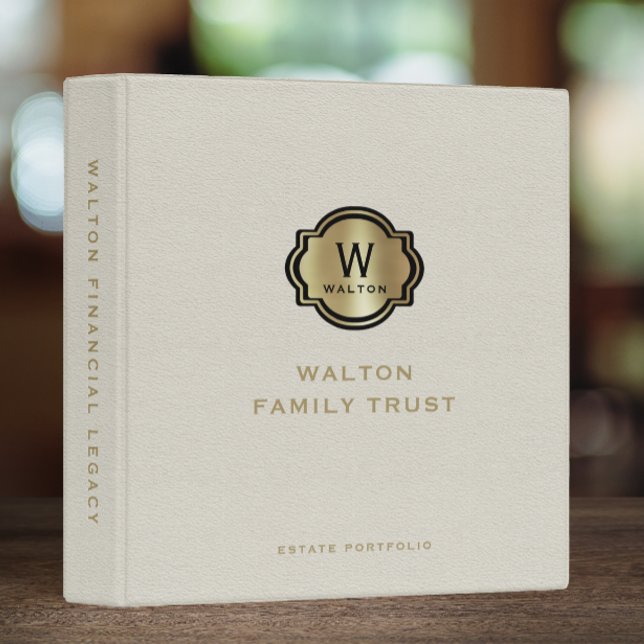 White Leather Gold Monogram Family Trust Keepsake 3 Ring Binder (Creator Uploaded)