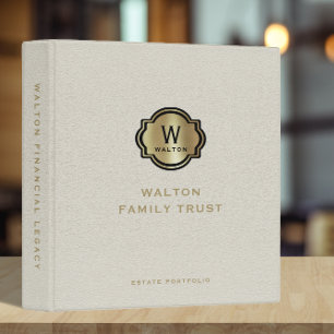 White Leather Gold Monogram Family Trust Keepsake 3 Ring Binder