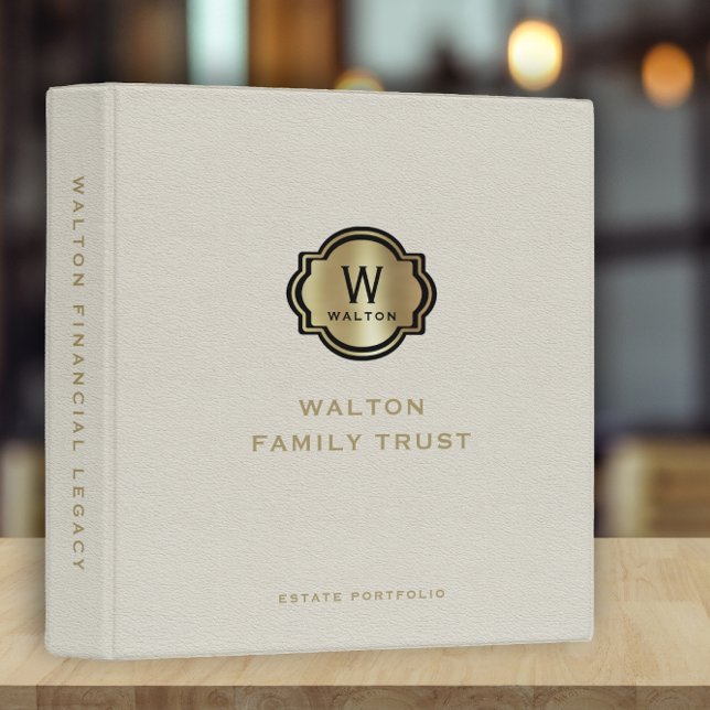 White Leather Gold Monogram Family Trust Keepsake 3 Ring Binder (Creator Uploaded)