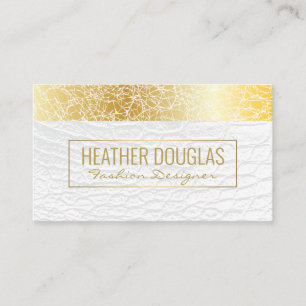 White Leather Gold Texture Pattern Business Card