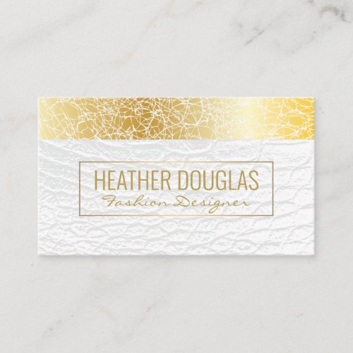 White Leather  Gold Texture Pattern Business Card