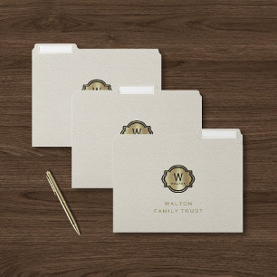 White Leather Look Elegant Gold Monogram File Folder