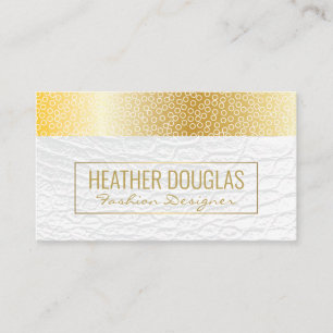 White Leather   Metallic Gold   Geometric Circular Business Card