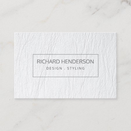 White Leather Simple Geometric  Minimal Modern Business Card