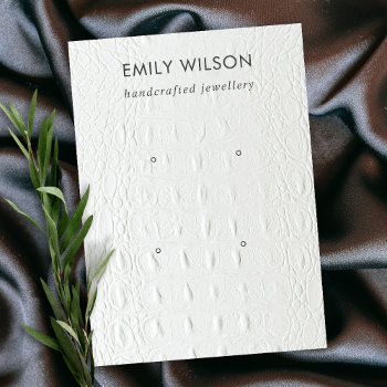 White Leather Texture 2 Stud Earring Display Business Card by JustJewelryDisplay at Zazzle