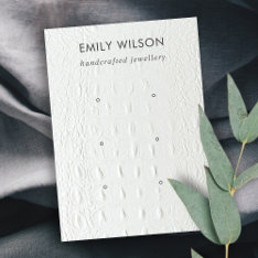 White Leather Texture 3 Stud Earring Display Business Card at Zazzle