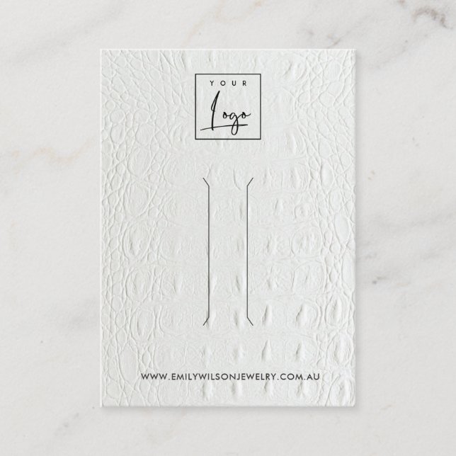 WHITE LEATHER TEXTURE HAIR CLIP DISPLAY CARD (Front)