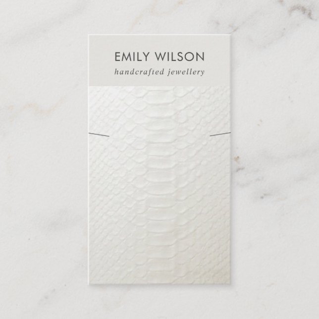 WHITE LEATHER TEXTURE NECKLACE BRACELET DISPLAY BUSINESS CARD (Front)