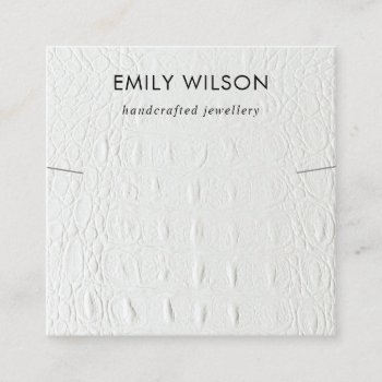 White Leather Texture Necklace Bracelet Display Square Business Card by JustJewelryDisplay at Zazzle