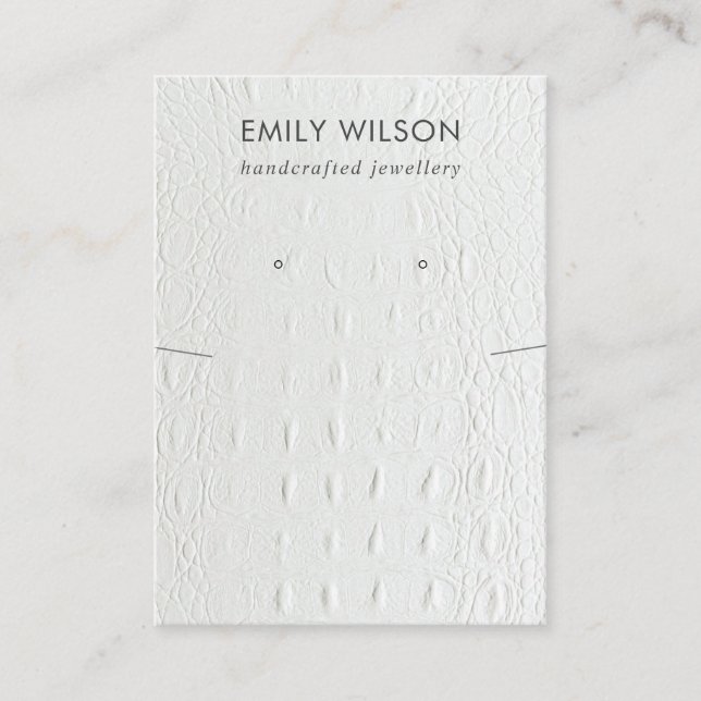 WHITE LEATHER TEXTURE NECKLACE EARRING DISPLAY BUSINESS CARD (Front)