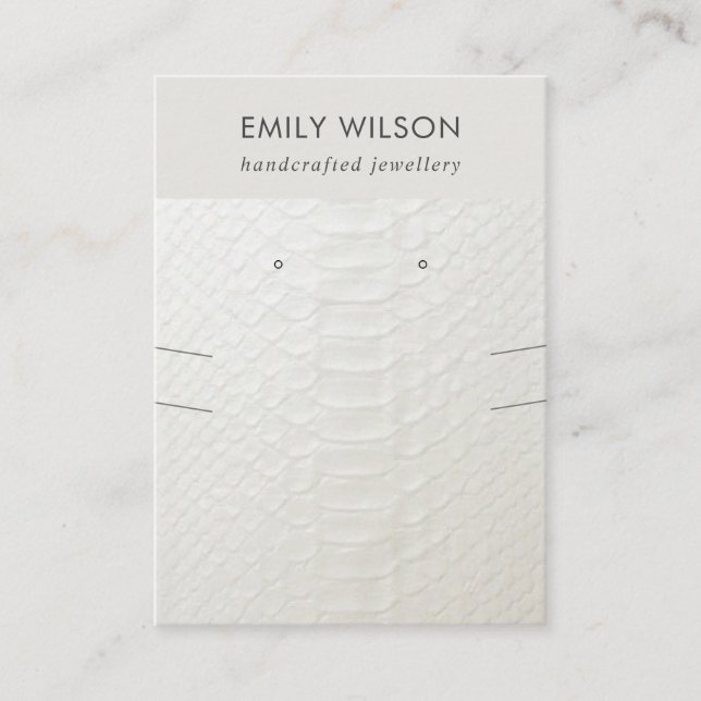 WHITE LEATHER TEXTURE NECKLACE EARRING DISPLAY BUSINESS CARD (Front)