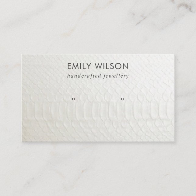 WHITE LEATHER TEXTURE STUD EARRING DISPLAY CARD (Front)