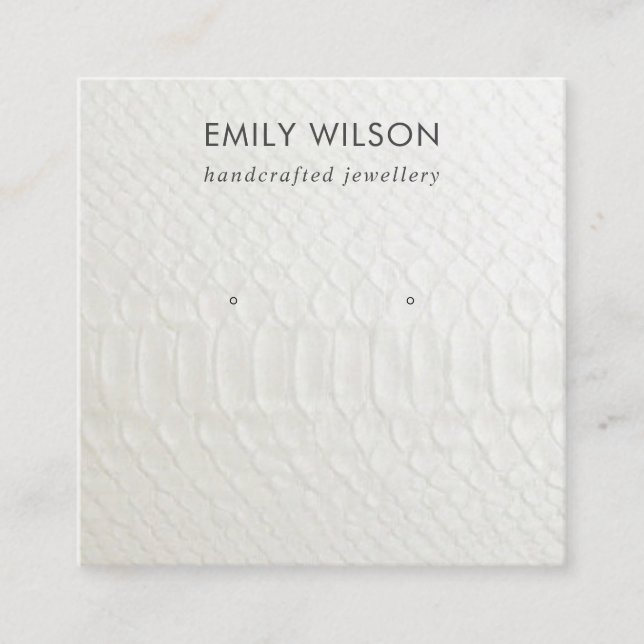 WHITE LEATHER TEXTURE STUD EARRING DISPLAY CARD (Front)