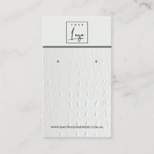 WHITE LEATHER TEXTURE STUD EARRING DISPLAY CARD