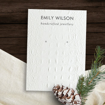 White Leather Texture Stud Earring Display Card by JustJewelryDisplay at Zazzle
