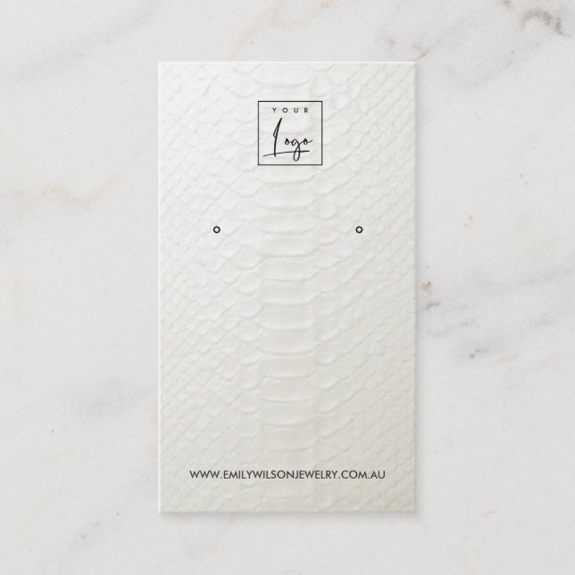 WHITE LEATHER TEXTURE STUD EARRING DISPLAY CARD (Front)