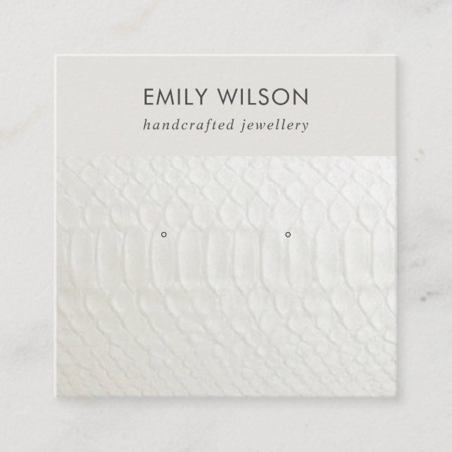 WHITE LEATHER TEXTURE STUD EARRING DISPLAY CARD (Front)
