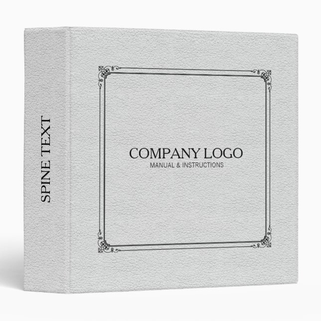 White Leather With Gold Frame Accent 3 Ring Binder (Front/Spine)