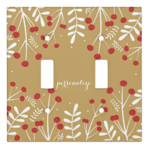 White Leaves & Berries Gold Holiday Christmas Light Switch Cover