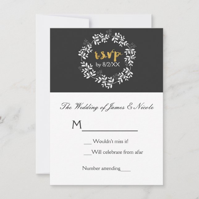 White Leaves Botanical Wreath Rustic Wedding RSVP Invitation (Front)