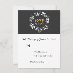 White Leaves Botanical Wreath Rustic Wedding RSVP Invitation