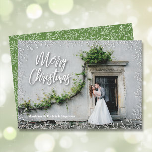 White Leaves Christmas Photo Holiday Card
