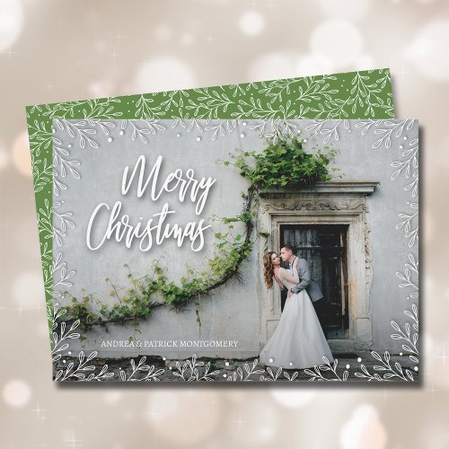 White Leaves Christmas Photo Holiday Card