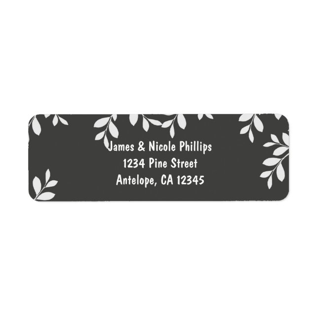 White Leaves & Grey Modern Botanical Address Label (Front)