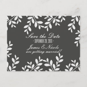 White Leaves & Grey Modern Botanical Postcard