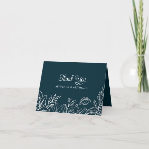 White Leaves Hand Drawn  Thank You Card