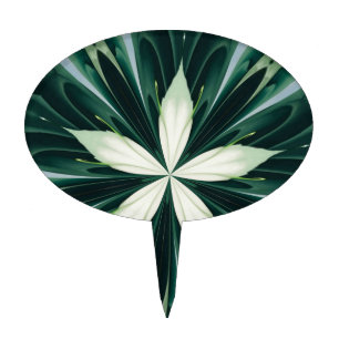 White Leaves In A Green Forest Kaleidoscope Cake Topper