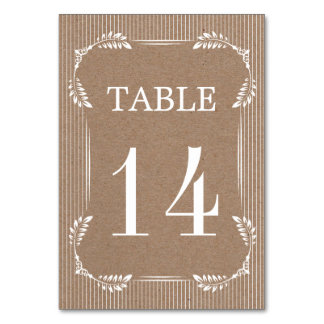 White leaves, kraft paper wedding table number