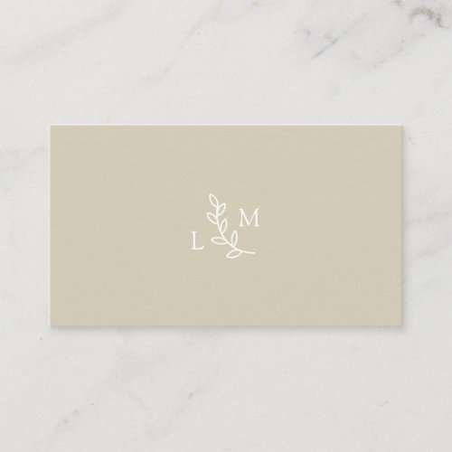 White Leaves Monogram Beige  Green Business Card