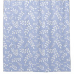 White Leaves on a Light Steel Blue background Shower Curtain