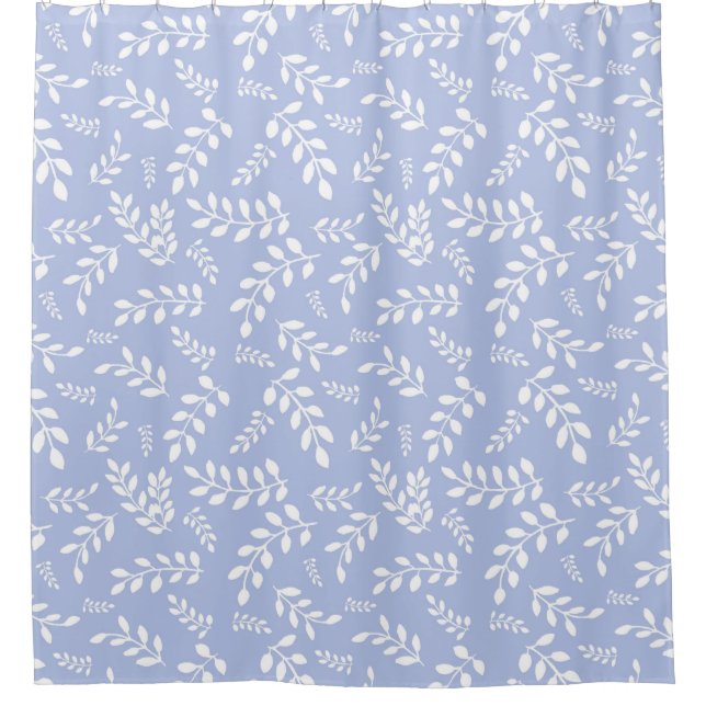 White Leaves on a Light Steel Blue background Shower Curtain (Front)