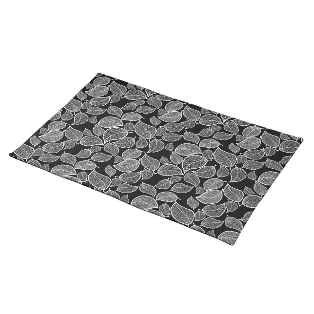 White Leaves on Black Cloth Placemat (On Table)