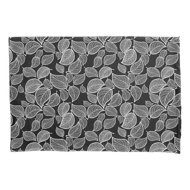 White Leaves on Black Pillowcase (Front-Left)