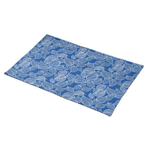 White Leaves on Blue Cloth Placemat