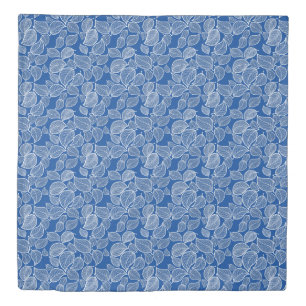 White Leaves on Blue Duvet Cover